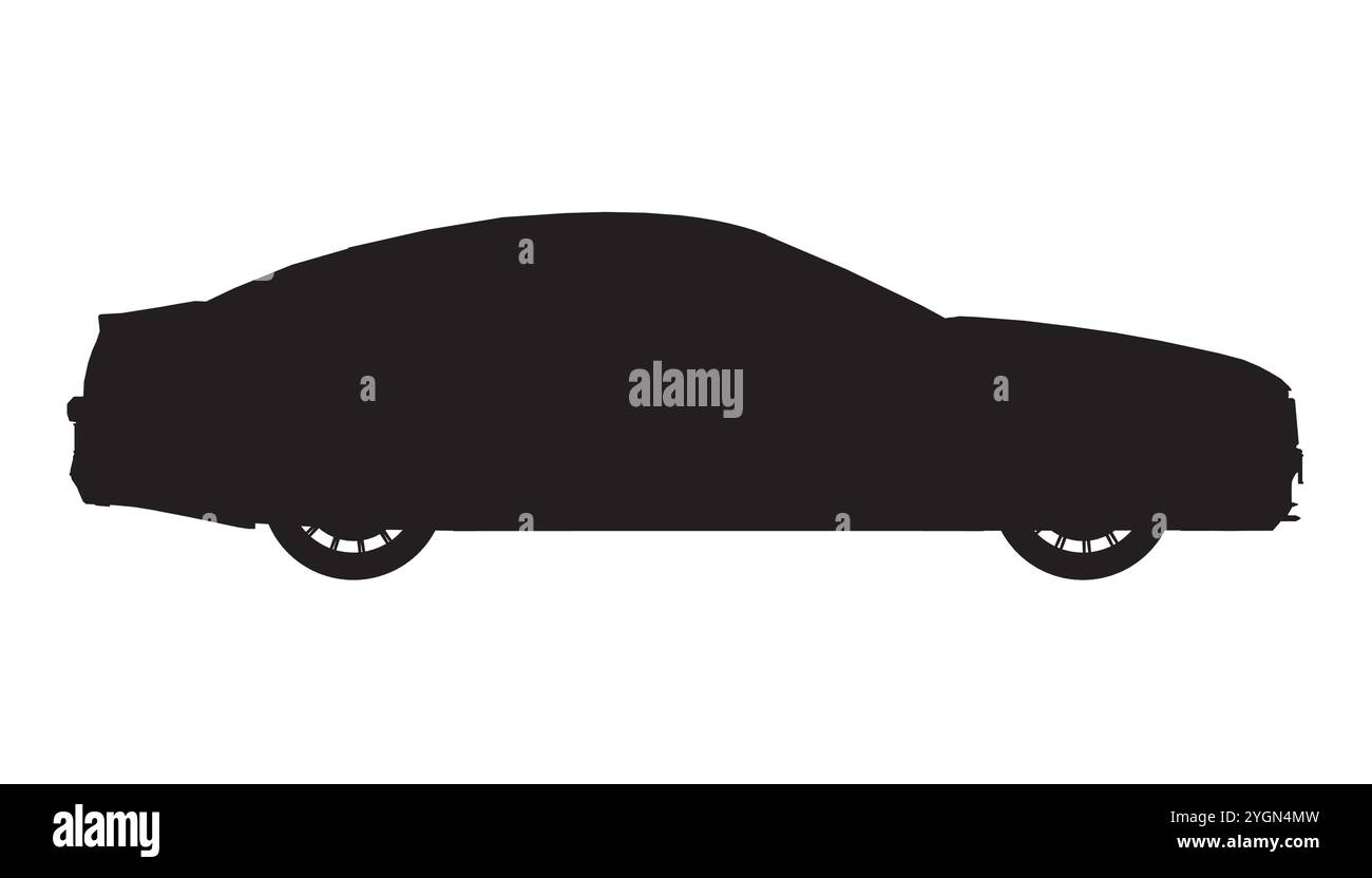Silhouette dell'auto su sfondo bianco. Icona del logo dell'auto. Elementi di design dell'identità del marchio della concessionaria di autofficine. Vista laterale Illustrazione Vettoriale