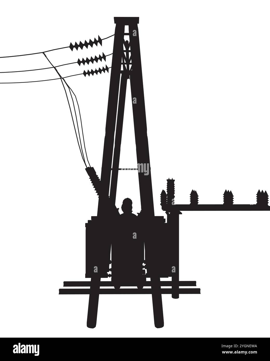 Sottostazione griglia elettrica silhouette - illustrazione vettoriale. Sistemi di trasmissione ad alta tensione. Polo elettrico. Linee elettriche. Una rete di ele interconnesse Illustrazione Vettoriale Sottostazione griglia elettrica silhouette - illustrazione vettoriale. Sistemi di trasmissione ad alta tensione. Polo elettrico. Linee elettriche. Una rete di ele interconnesse Illustrazione Vettoriale