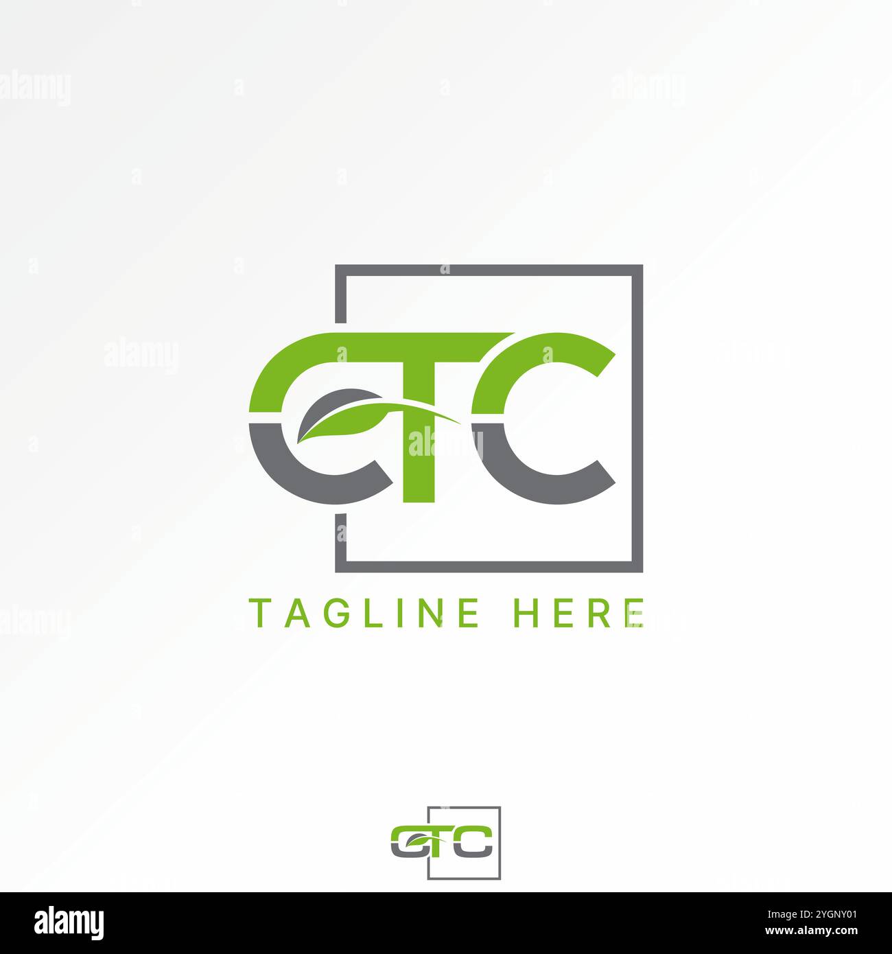 Design del logo concetto grafico creativo immagine vettoriale premium grafica iniziale font CTC foglia collegata linea natura quadra tipografia monogramma correlata Illustrazione Vettoriale