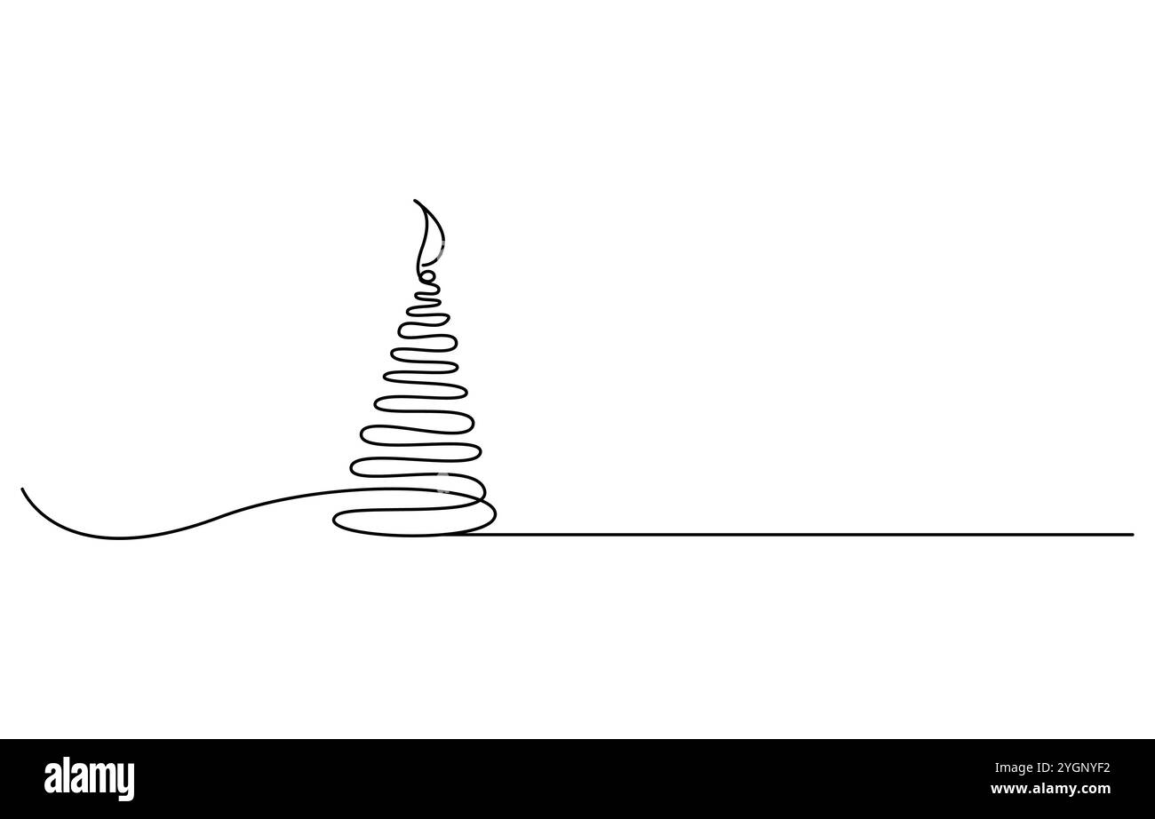 Albero di Natale nel disegno della linea continua con neve con tratto modificabile Illustrazione Vettoriale