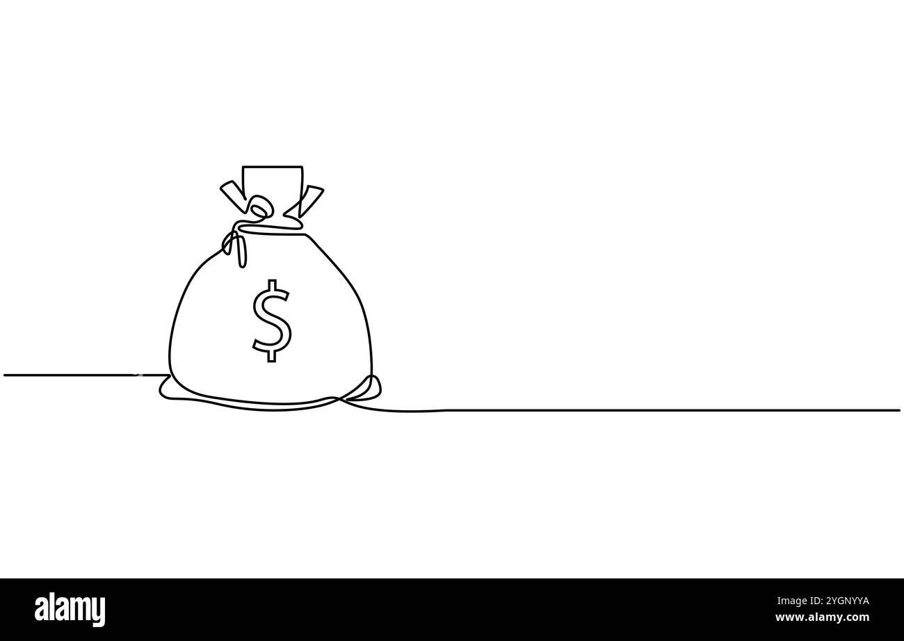 Linea singola continua che disegna moneta da un dollaro. Valuta del paese, l'azienda paga una sola linea art Illustrazione Vettoriale