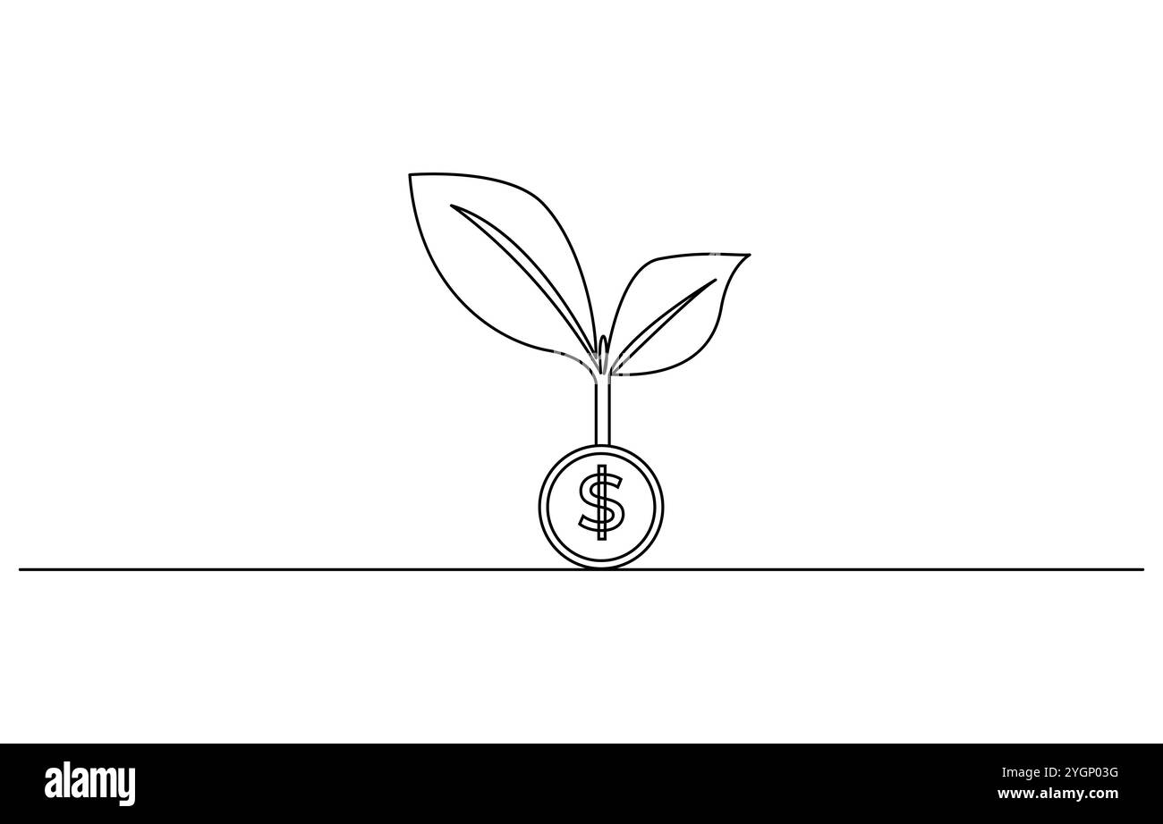 Linea singola continua che disegna moneta da un dollaro. Valuta del paese, l'azienda paga una sola linea art Illustrazione Vettoriale