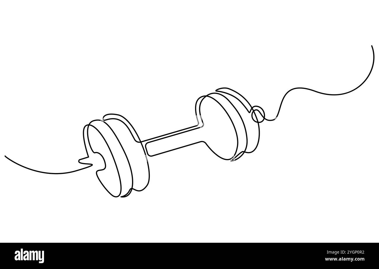 Barbel in un'unica linea continua art stile disegno palestra fitness sport concept illustrazione vettoriale, Sports Dumbbell One line art. Linea continua Illustrazione Vettoriale