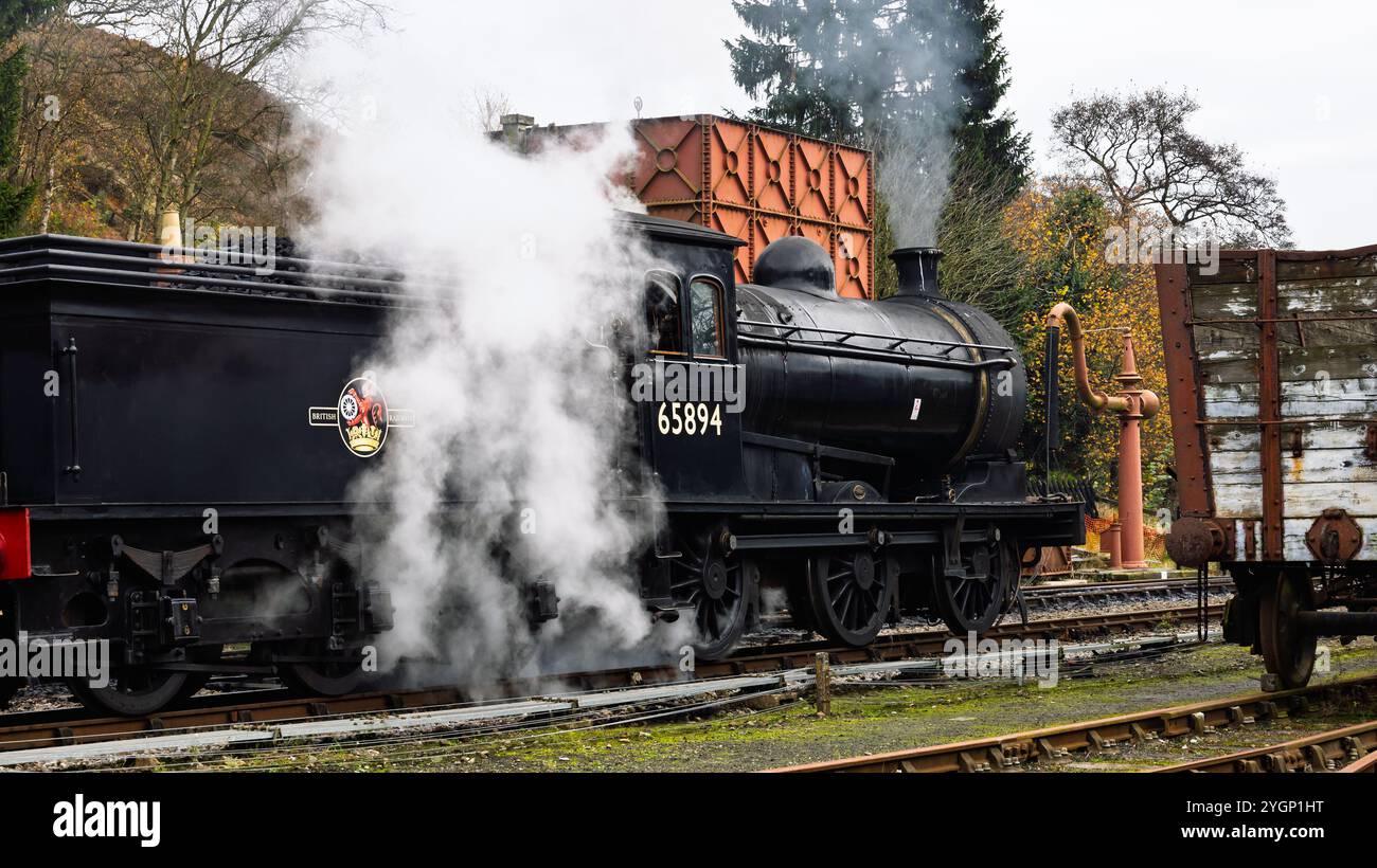 North Yorkshire Moors Railway, NYMR, Moorlander, P3 65894 che si getta alla stazione di Goathland. Foto Stock