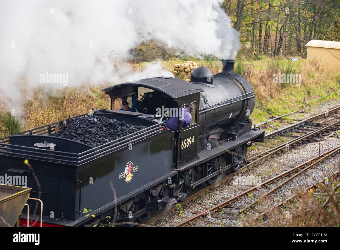 North Yorkshire Moors Railway, NYMR, Moorlander, P3 65894 che si getta alla stazione di Goathland. Foto Stock