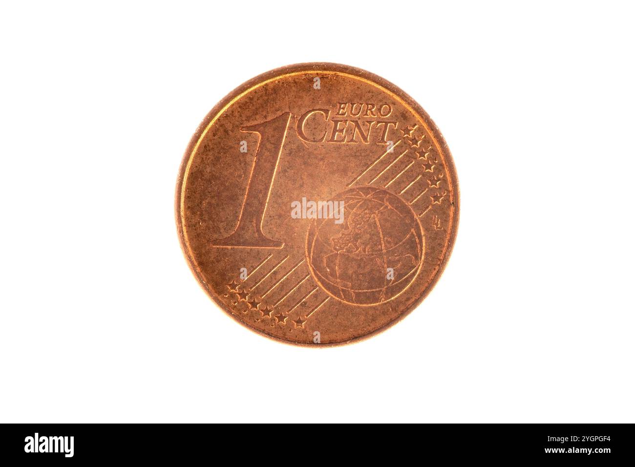 Foto macro estrema del dritto di una moneta da un centesimo di euro. Foto Stock