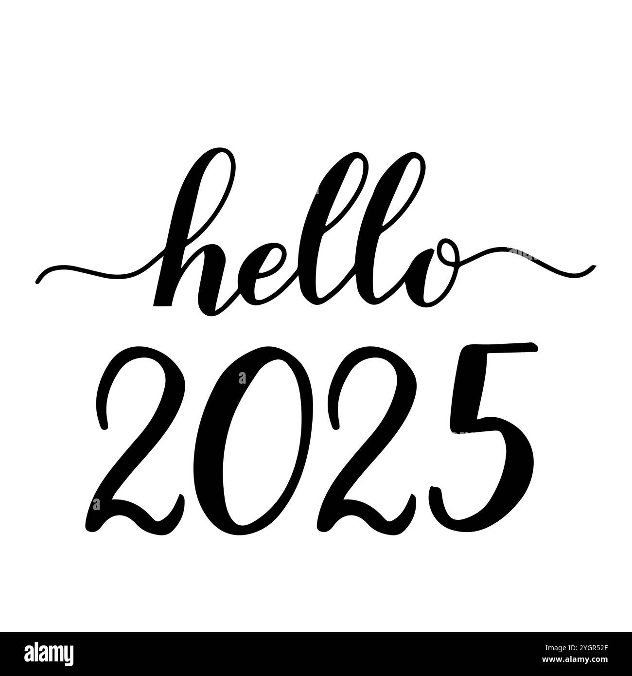 Ciao 2025 scritto a mano con il pennello. Scritta calligrafica per Capodanno isolata su bianco. Poster tipografico delle vacanze. Modello vettoriale facile da modificare Illustrazione Vettoriale