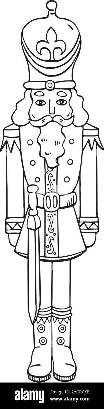 Figura da soldato di Natale. Illustrazione del vettore stagionale isolato annegato a mano. Ideale per cartoline, cartoline, carta da imballaggio, saluto, stampa, modello Illustrazione Vettoriale