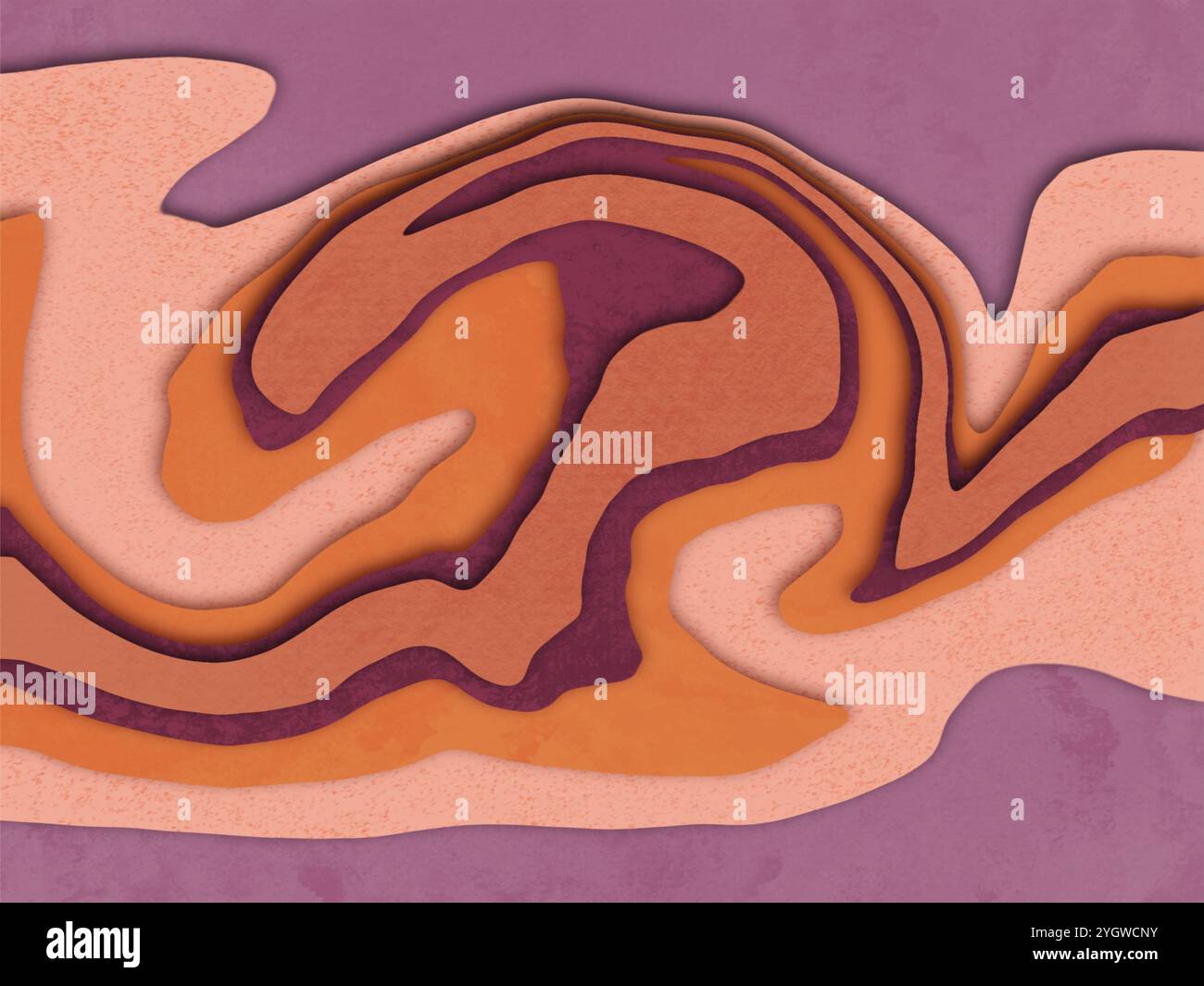 L'immagine raffigura un rilievo topografico o un paesaggio tagliato su carta con toni autunnali di viola e arancione. Foto Stock