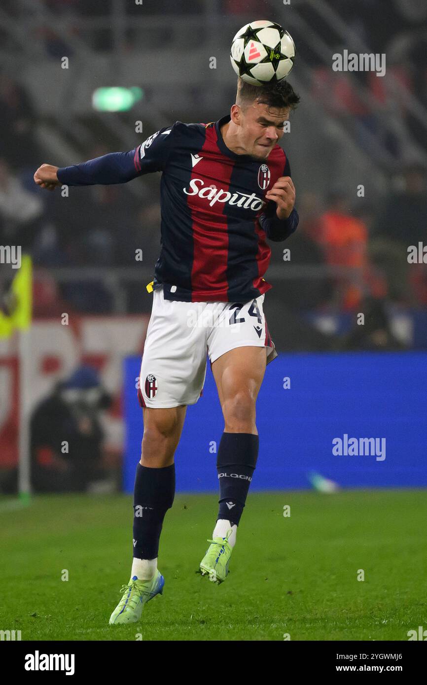 Thijs Dallinga del Bologna FC durante la partita di Champions League tra Bologna FC e AS Monaco FC allo stadio Renato Dall'Ara di Bologna, 5 novembre 2024. Foto Stock