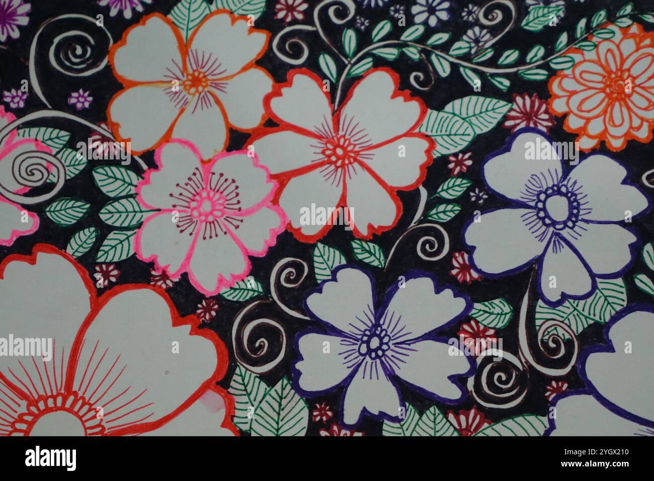 Colorato doodle floreale disegnato a mano Foto Stock