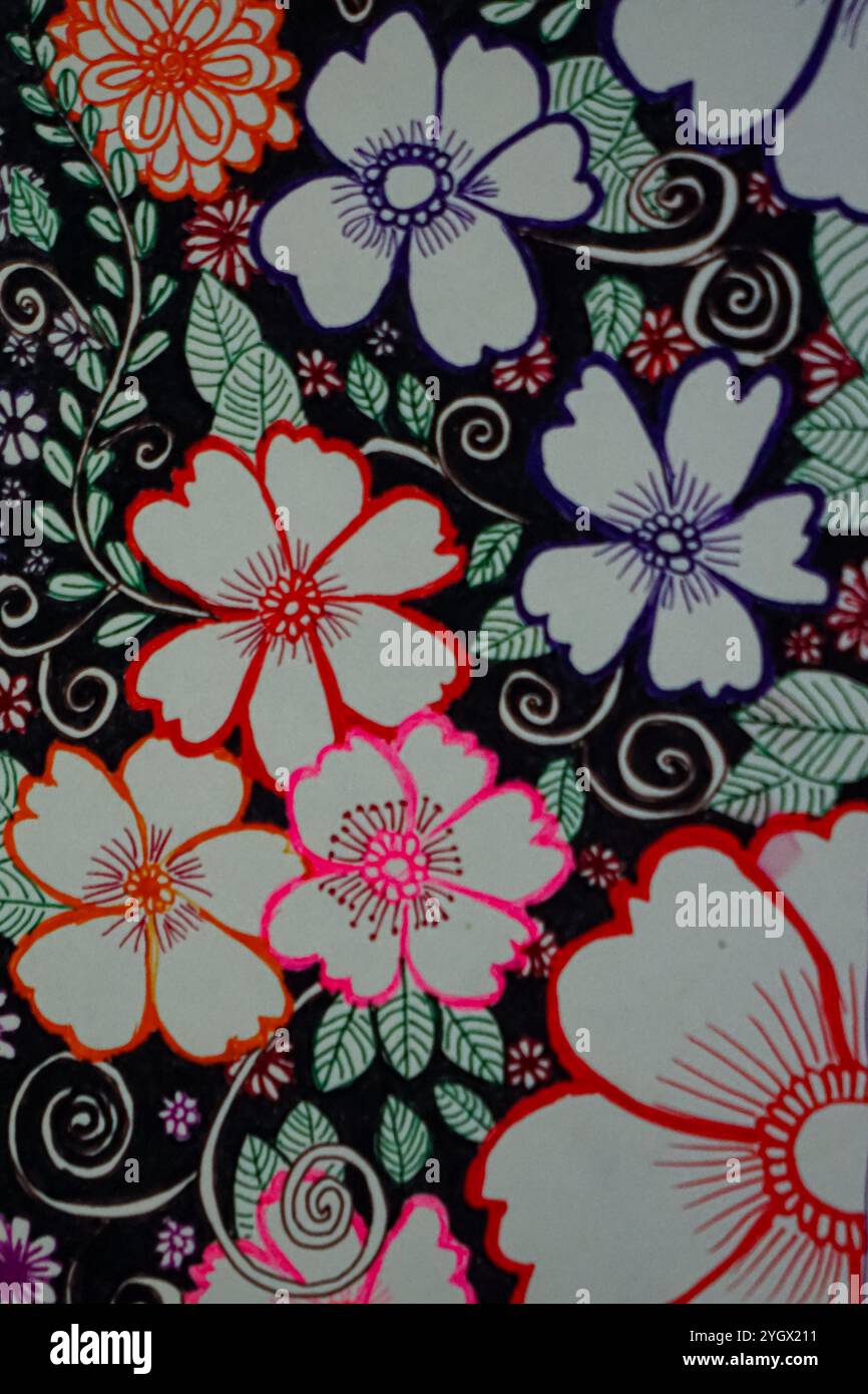 Colorato doodle floreale disegnato a mano Foto Stock