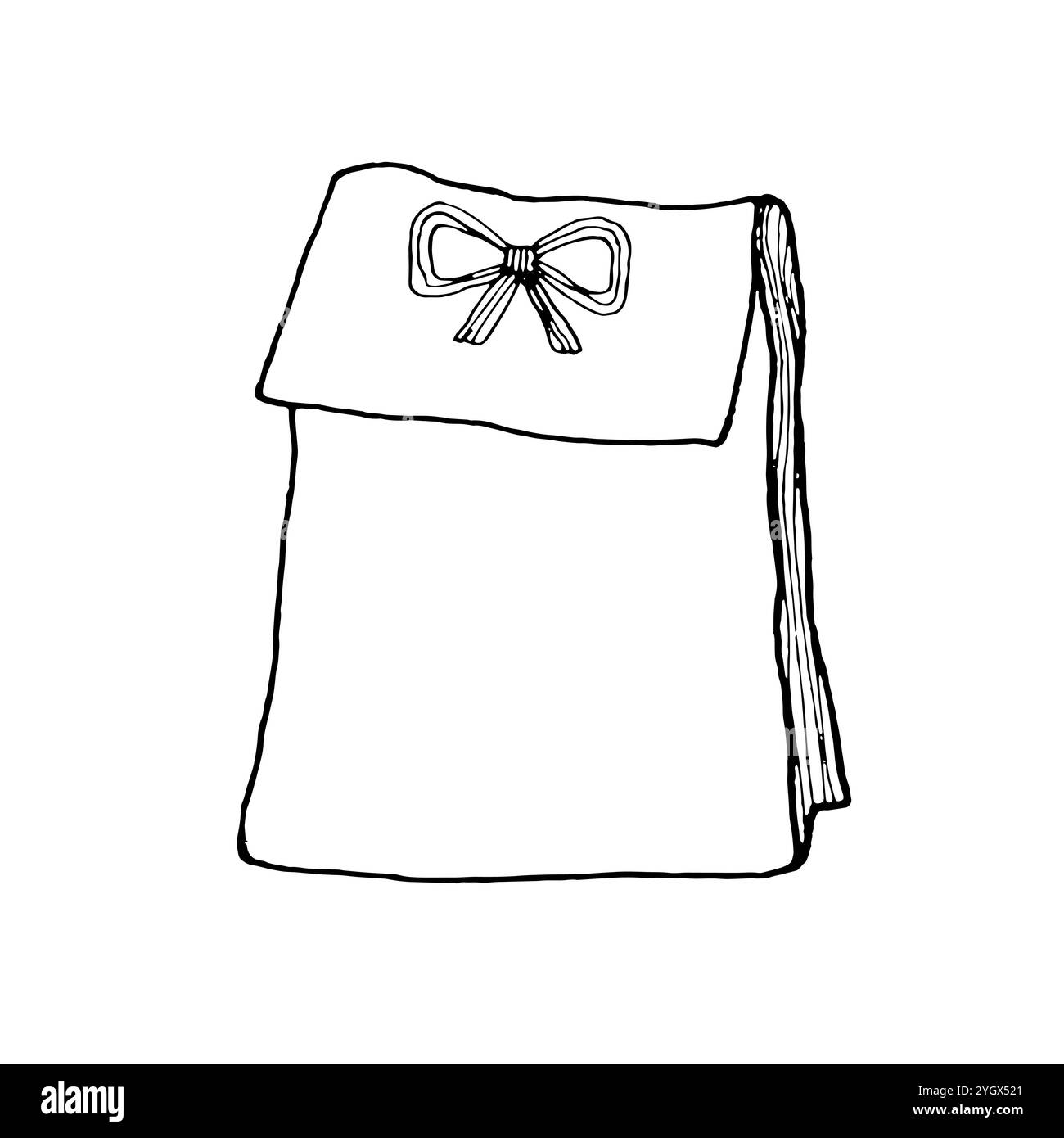 Sacchetto di carta per la spesa elemento doodle. Schizzo degli elementi essenziali per il riciclaggio disegnato a mano. Concetto di imballaggio artigianale riciclabile ecologico Illustrazione Vettoriale