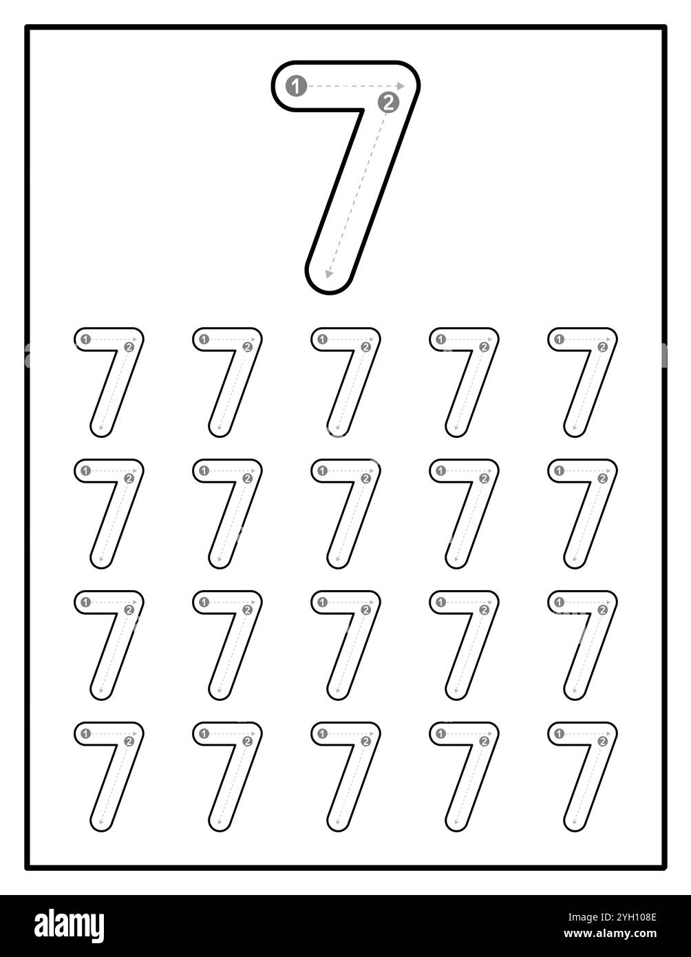 Pagina del foglio di lavoro tracciamento numero per i bambini da zero a nove Illustrazione Vettoriale