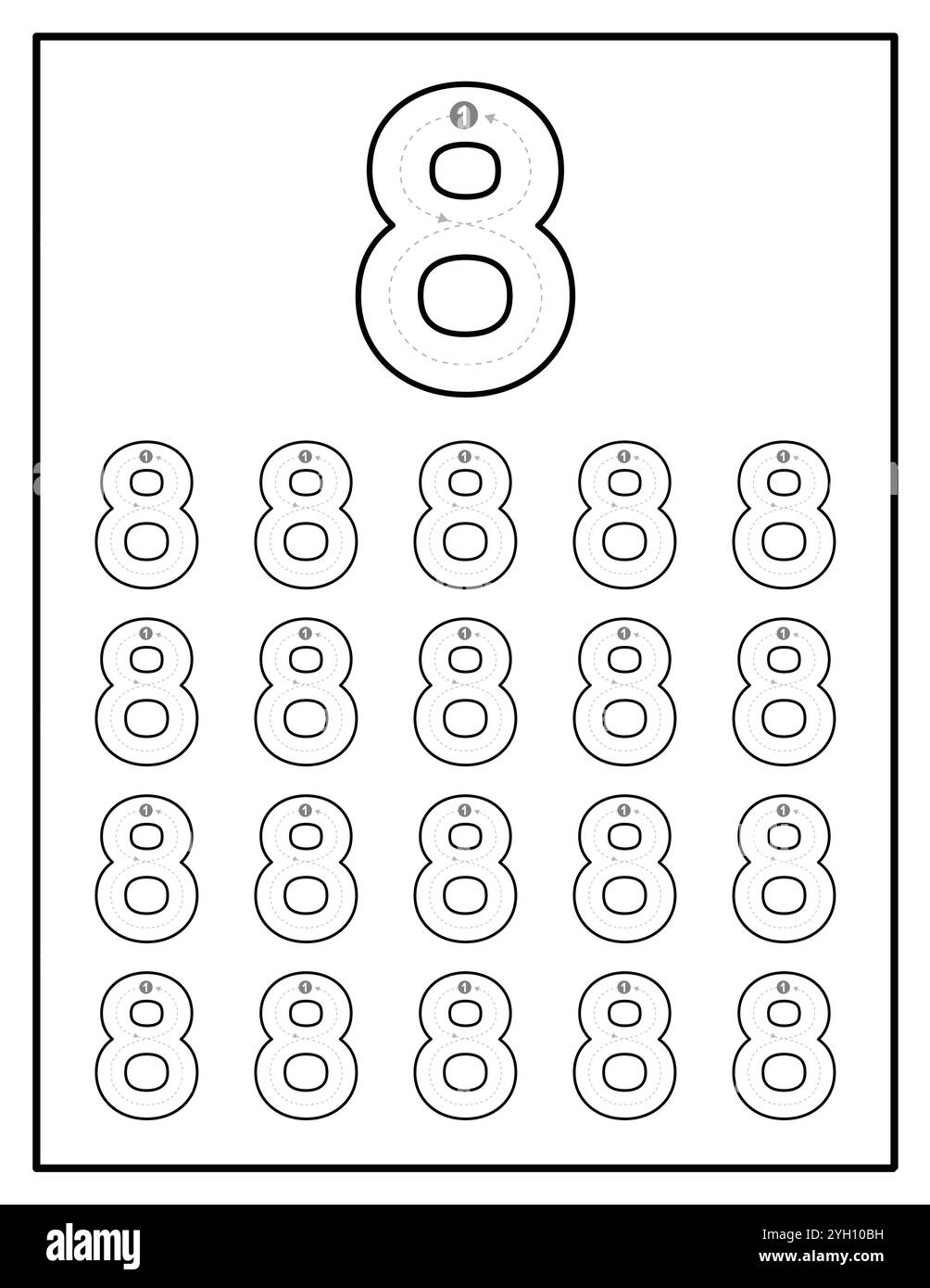 Pagina del foglio di lavoro tracciamento numero per i bambini da zero a nove Illustrazione Vettoriale