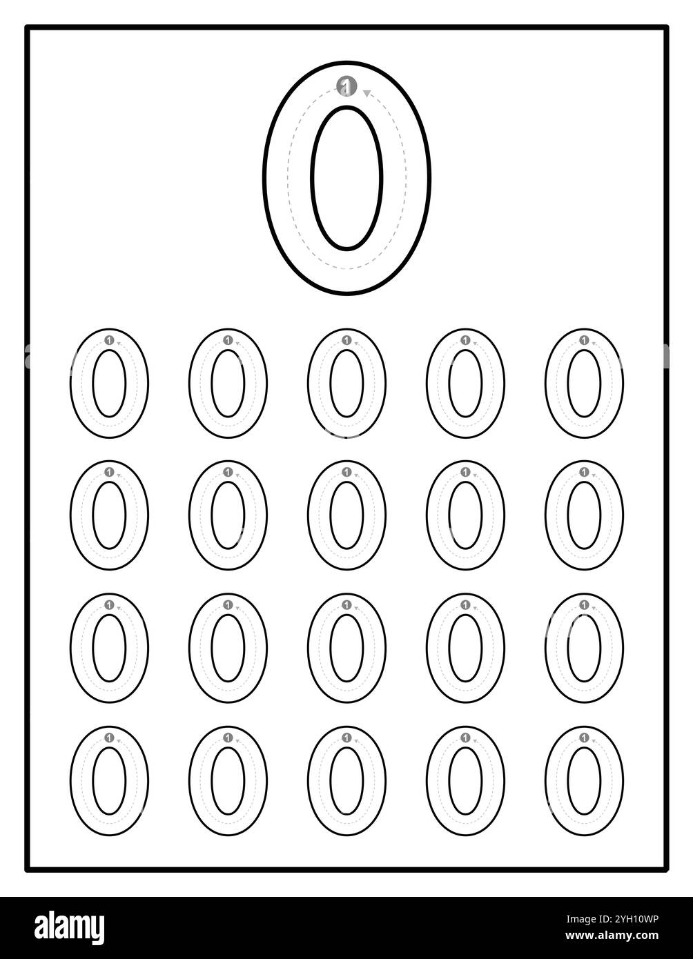 Pagina del foglio di lavoro tracciamento numero per i bambini da zero a nove Illustrazione Vettoriale
