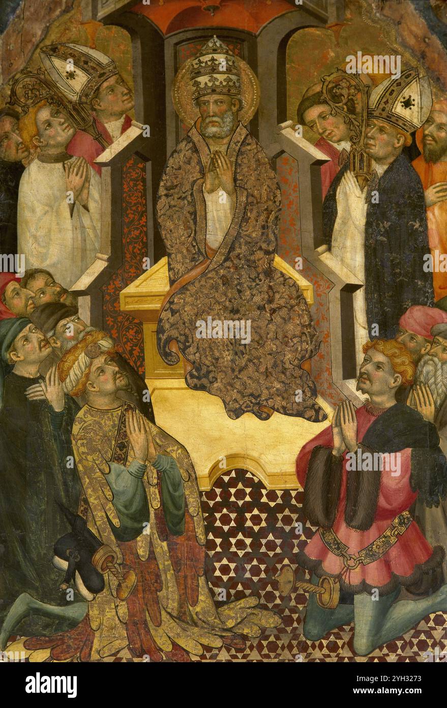 Lluís Borrassà (circa 1360-1425). Pittore catalano. Pala d'altare maggiore di Sant Pere, 1411. San Pietro a Cathedra come primo Papa. Museo Terrassa (vedi Egara). Le Chiese di Sant Pere. Provincia di Barcellona. Catalogna, Spagna. Foto Stock