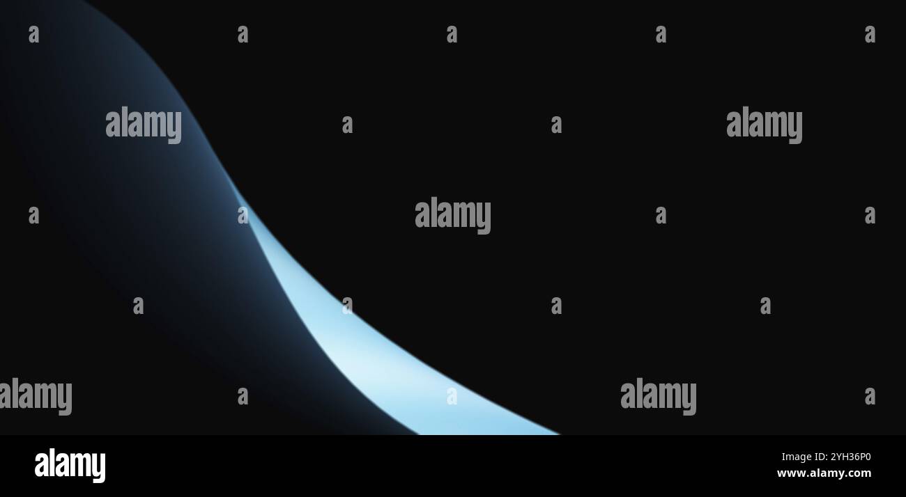 Sfondo banner astratto blu chiaro onda dinamica su sfondo nero disegno intestazione copertina poster, spazio copia Foto Stock