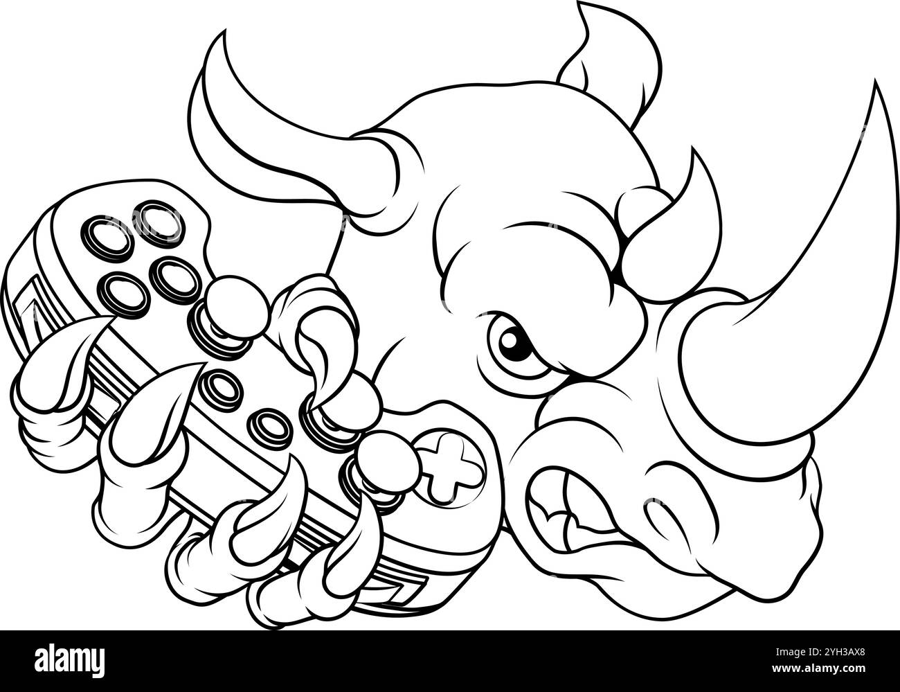 Rhino Rhinoceros Gamer Gaming Cartoon Mascot Illustrazione Vettoriale