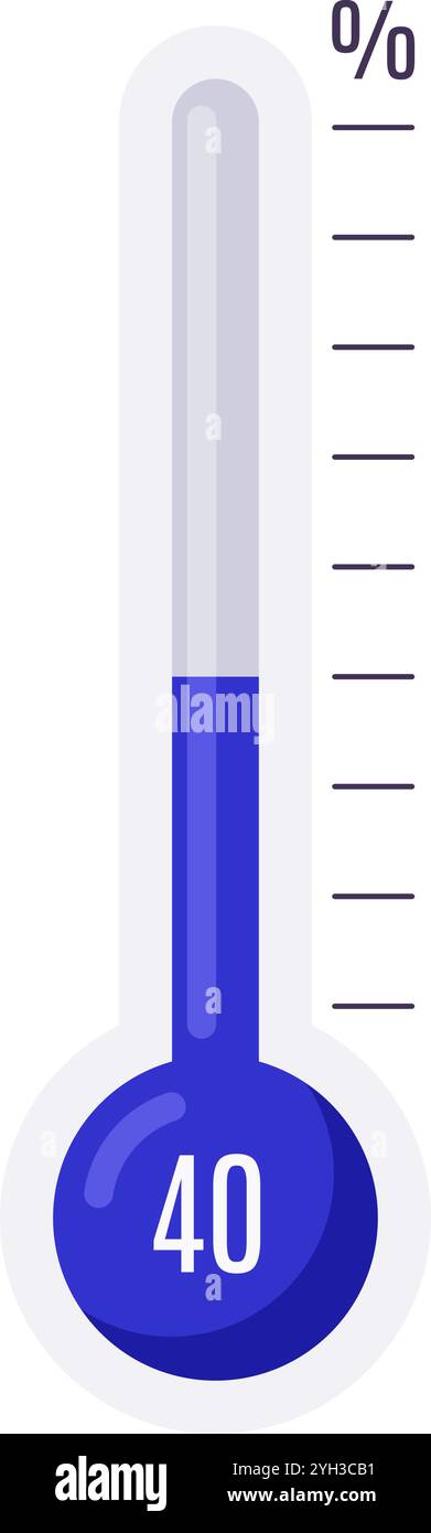 Misurazione dei progressi con un termometro al 40%, monitoraggio della crescita e del successo aziendale Illustrazione Vettoriale