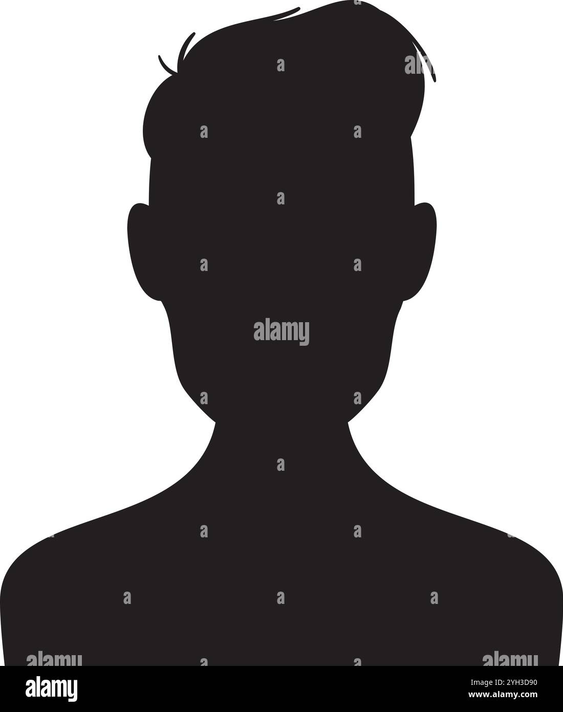 Misteriosa silhouette nera di un giovane, perfetta per un'immagine del profilo o un avatar, che aggiunge anonimato e privacy alle piattaforme online Illustrazione Vettoriale