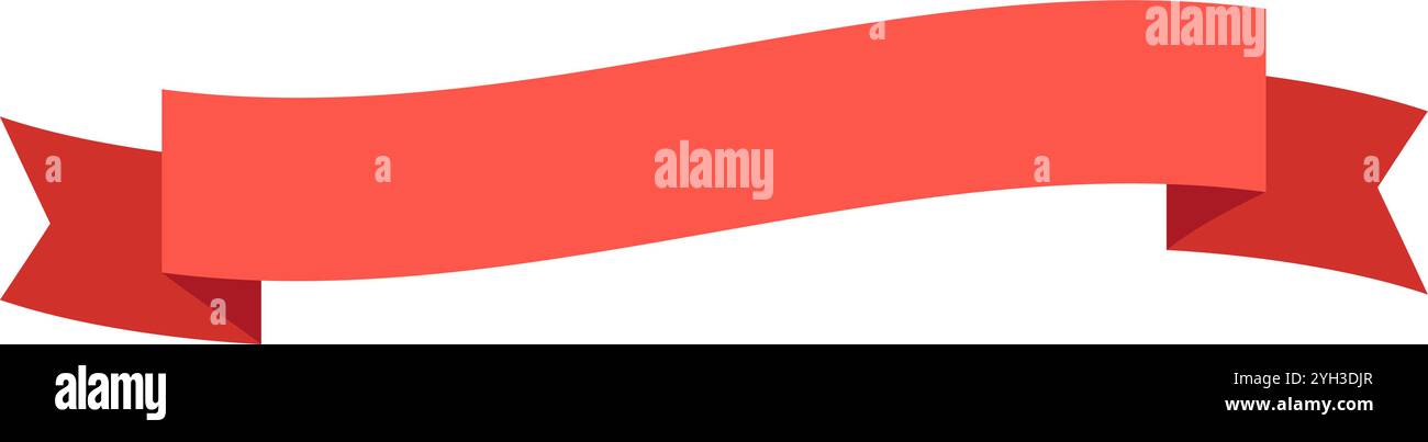 Elegante striscione rosso a nastro su sfondo bianco per design, promozioni e traguardi festivi. Perfetto per aggiungere eleganza ai tuoi progetti Illustrazione Vettoriale