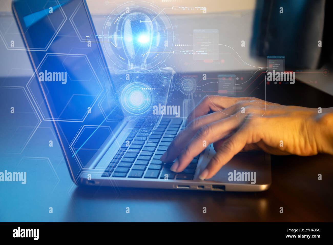 Il concetto di sviluppo di sistemi di intelligenza artificiale per uso pratico Foto Stock