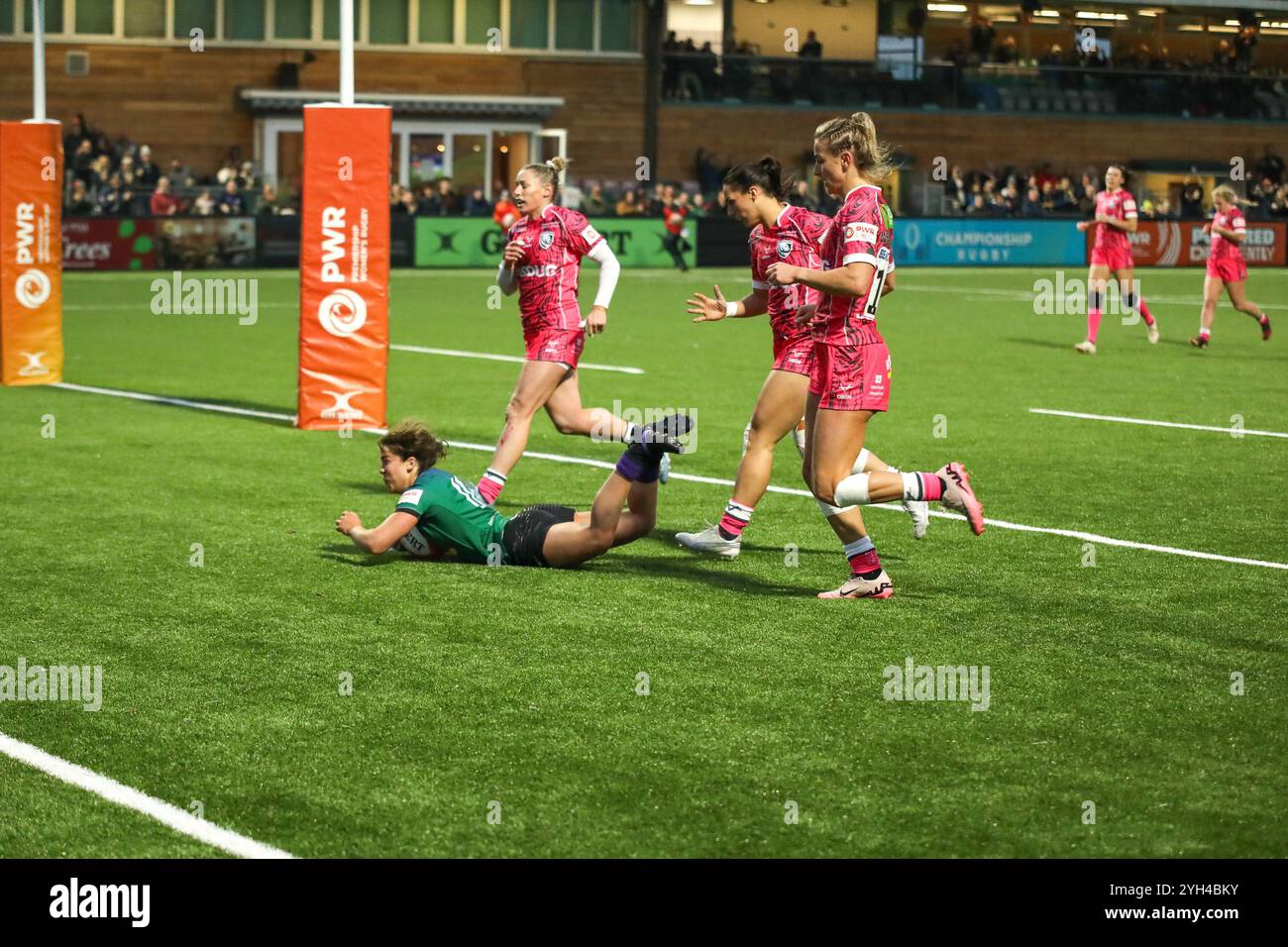 Londra, Regno Unito, 09 novembre 2024. Azione tra Ealing Trailfinders e Gloucester-Hartpury, Premiership Women's Rugby al Trailfinders Sports Club di Londra. Alex Williams / Alamy Live News Foto Stock