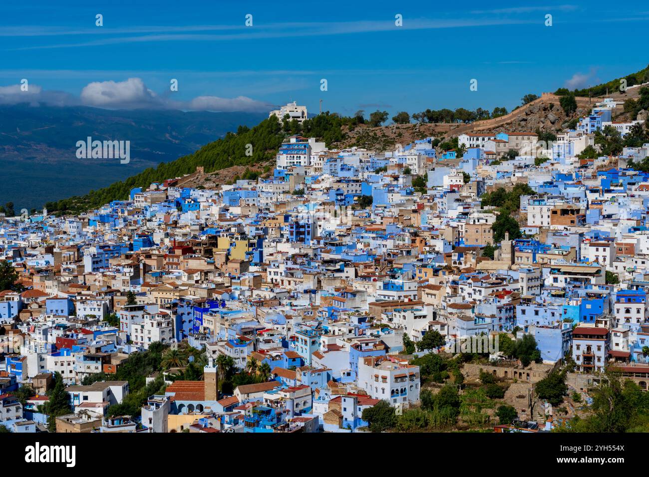 Vista panoramica di Blue City, Chefchaouen, Marocco, Africa. Foto Stock
