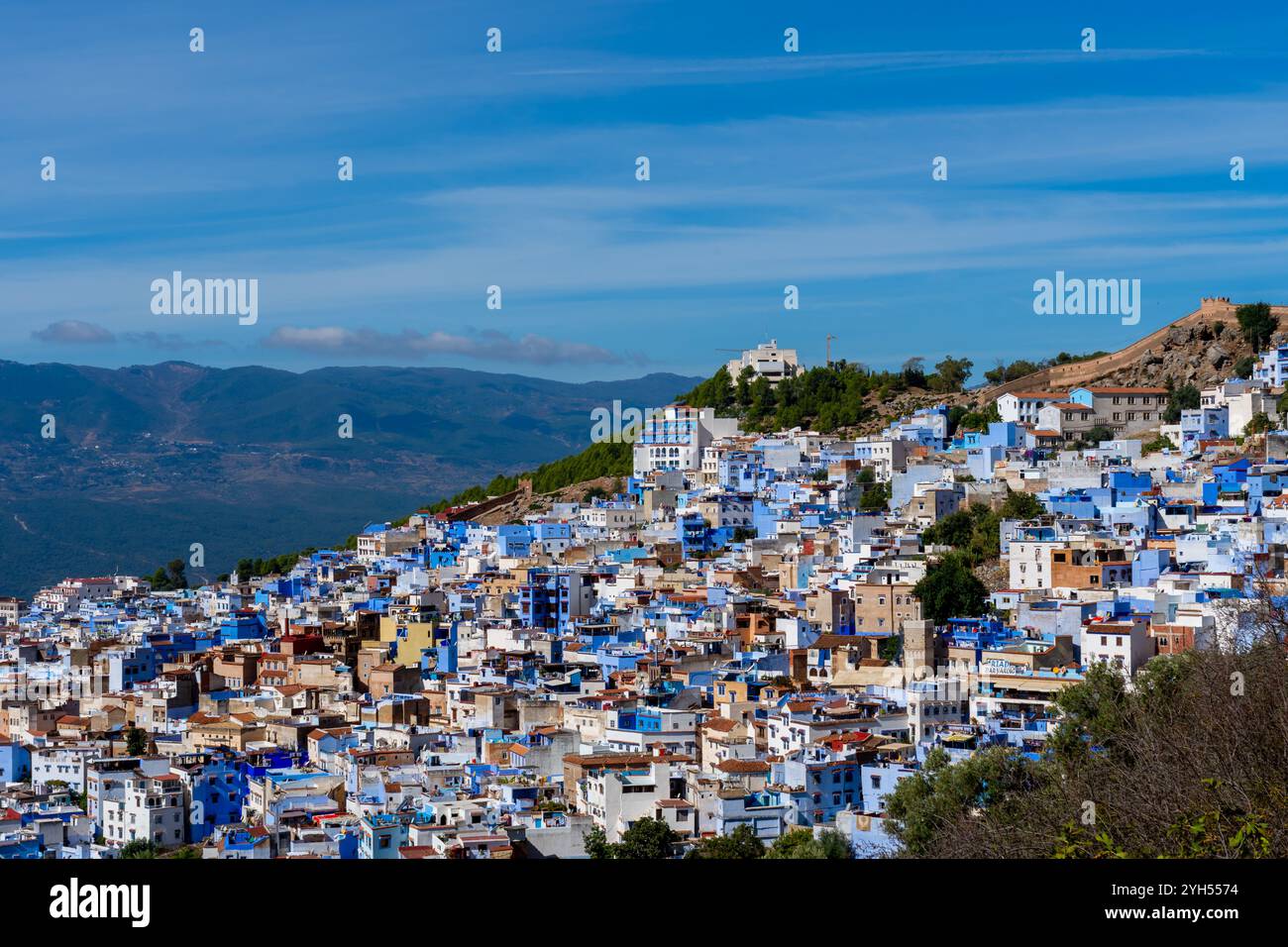 Vista panoramica di Blue City, Chefchaouen, Marocco, Africa. Foto Stock