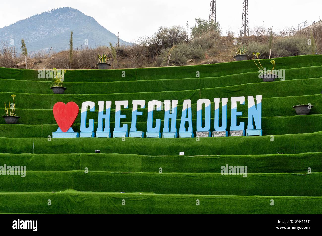 Il segno di Chefchaouen si trova a Chefchaouen, in Marocco. Foto Stock