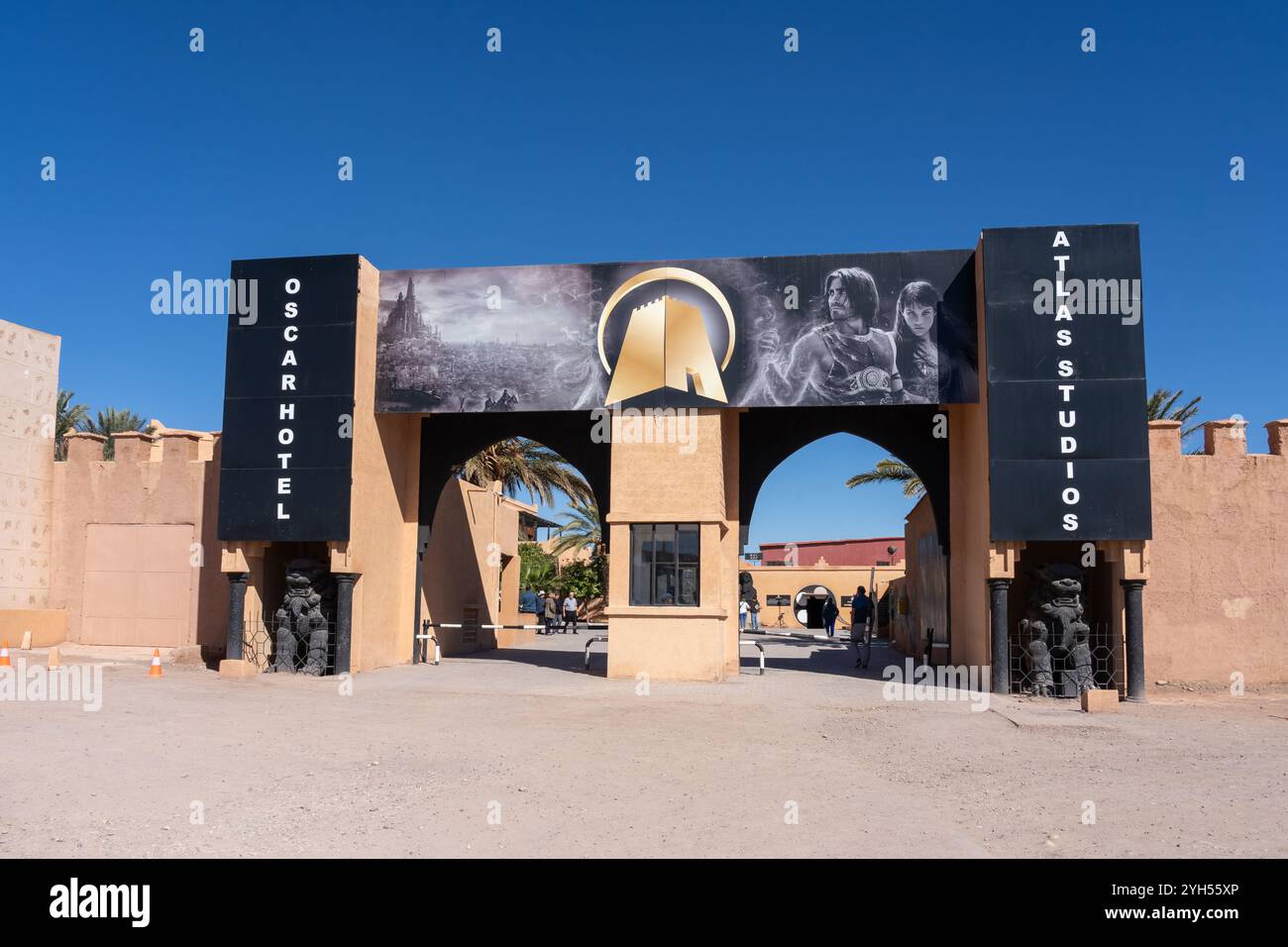 Un ingresso agli Atlas Studios di Ouarzazate, Marocco. Foto Stock
