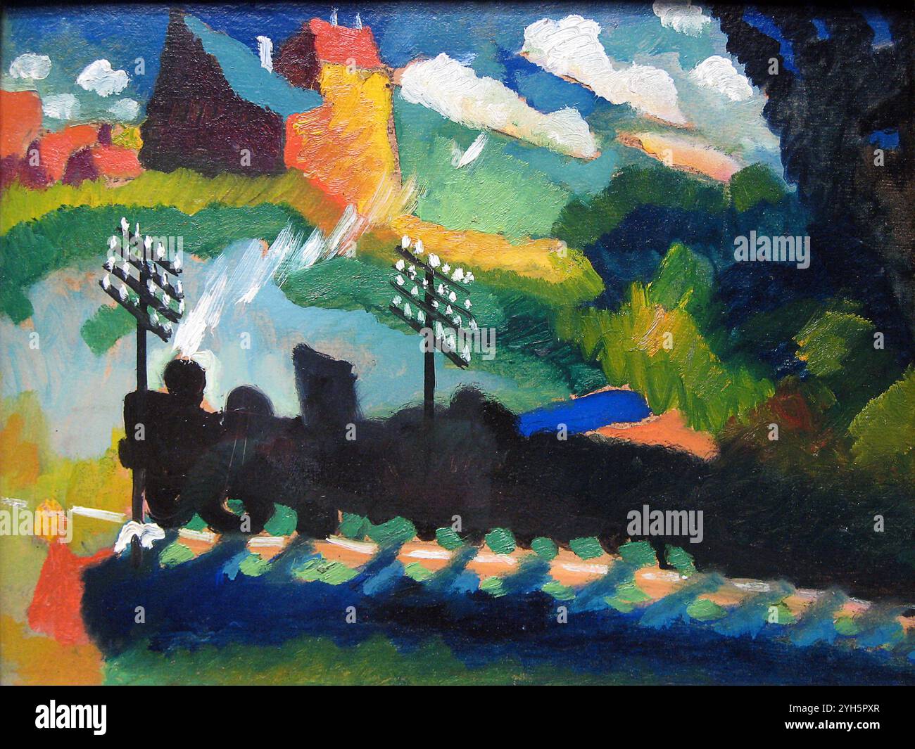 Eisenbahn bei Murnau / ferrovia vicino a Murnau. Pittura ad olio Wassily Kandinsky, 1909 Foto Stock