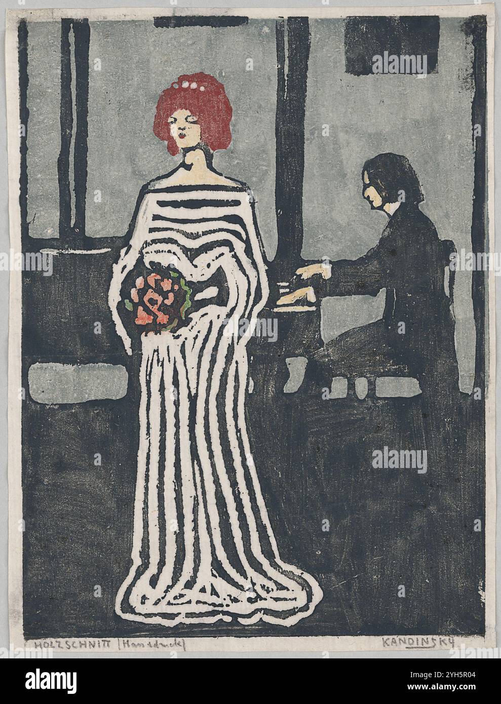 Sängerin/ cantante. Poster d'arte vintage Woodcut su carta giapponese di Wassily Kandinsky, 1903 Foto Stock