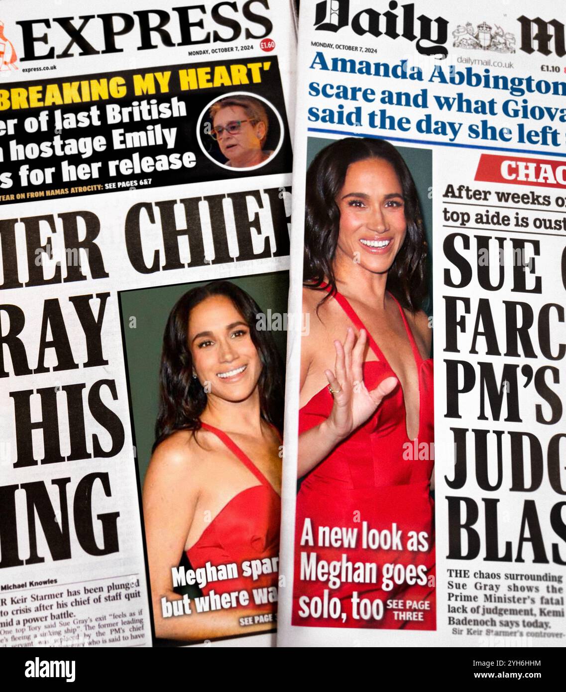 Meghan Markle - abito rosso Carolina Herrera indossato dalla duchessa del Sussex. Il nuovo look del membro della famiglia reale britannica genera titoli tabloid. Foto Stock