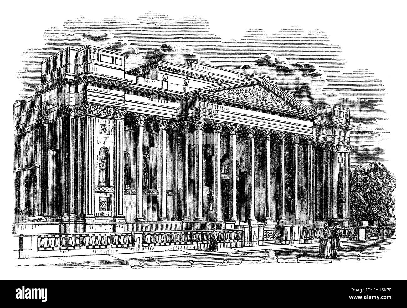 1854 incisione vintage del Fitzwilliam Museum di Cambridge, Cambridgeshire, Regno Unito. Progettato da George Basevi e completato da Charles Robert Cockerell. Foto Stock