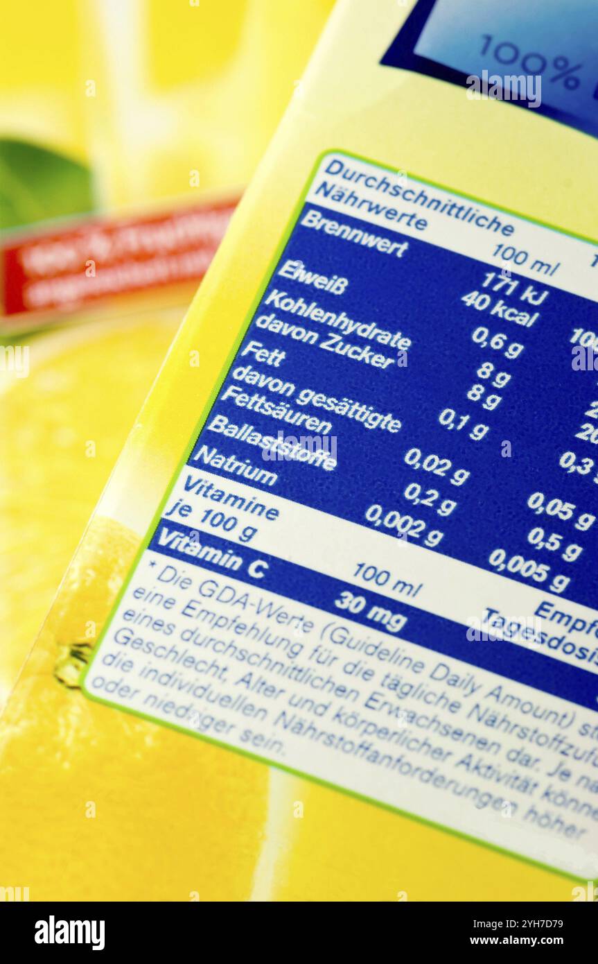 Tabella dei valori di cucitura sugli imballaggi alimentari, Repubblica federale di Germania Foto Stock