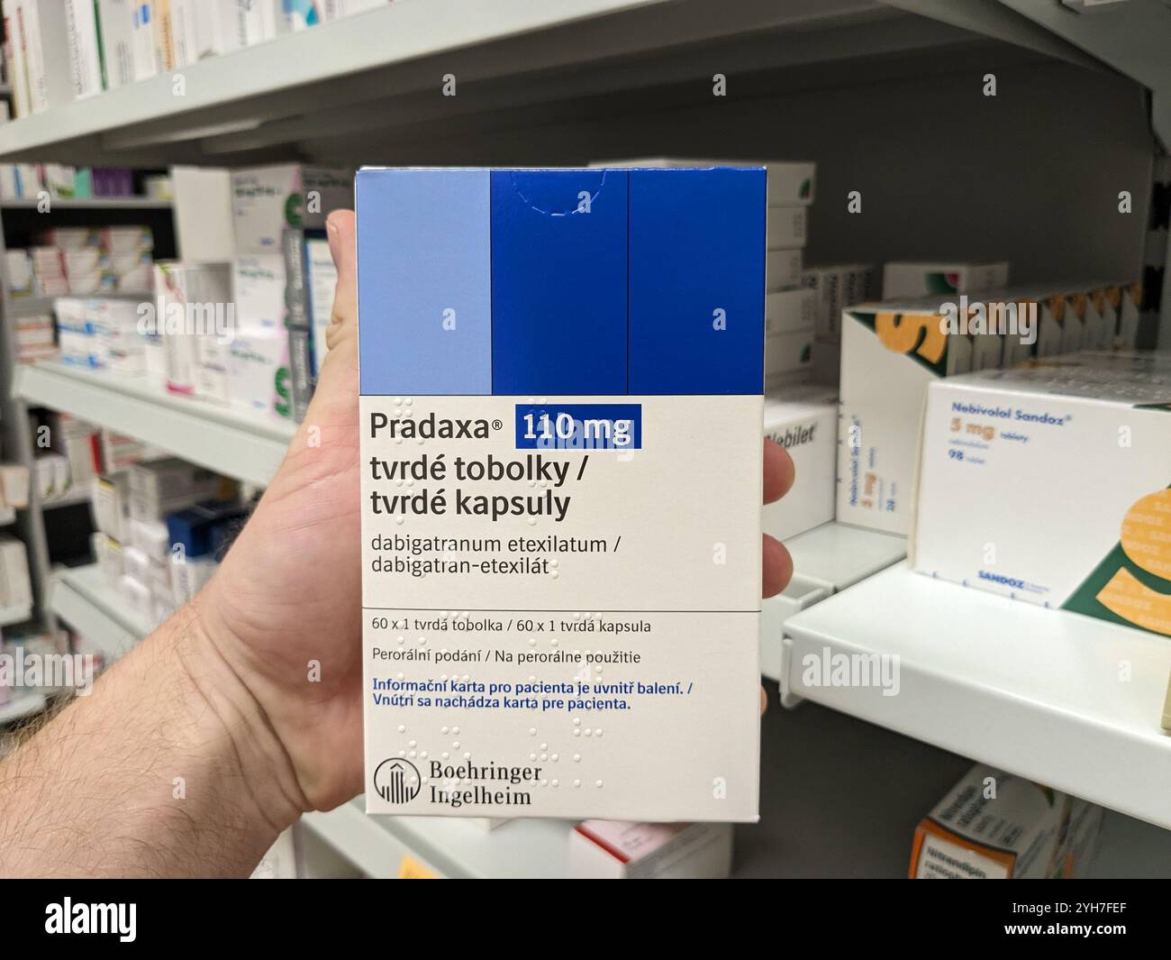 PRADAXA farmaco con dabigatran etexilato principio attivo di Boehringer Ingelheim, utilizzato per la prevenzione dell'ictus, fibrillazione atriale, coagulo di sangue Foto Stock
