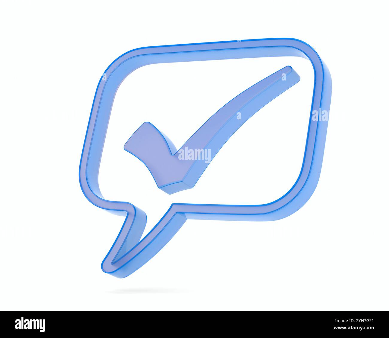 Bolla blu e casella di controllo su sfondo bianco. Illustrazione 3D isolata Foto Stock