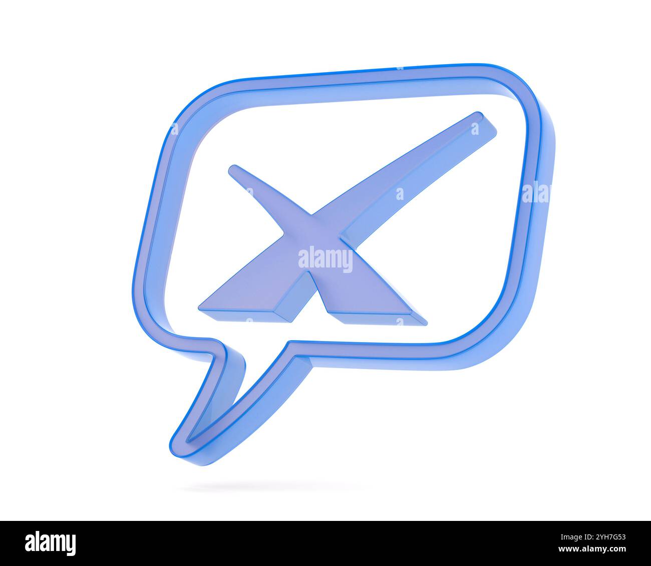 Bolla blu e segnale di rifiuto su sfondo bianco. Illustrazione 3D isolata Foto Stock