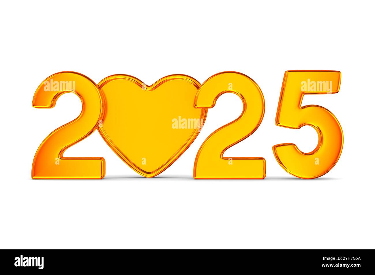 capodanno 2025 e cuore su sfondo bianco. Illustrazione 3D isolata Foto Stock