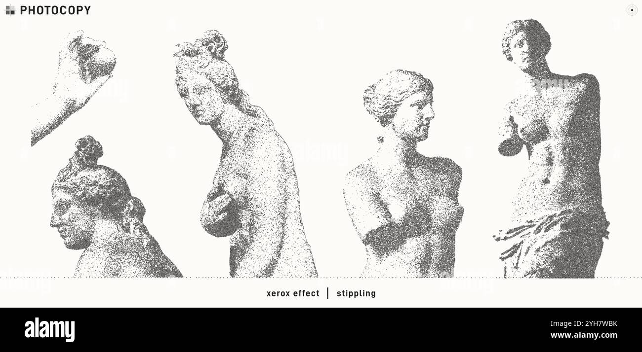 Serie di immagini di statue greche classiche di Venere. Illustrazione in stile retrò Illustrazione Vettoriale