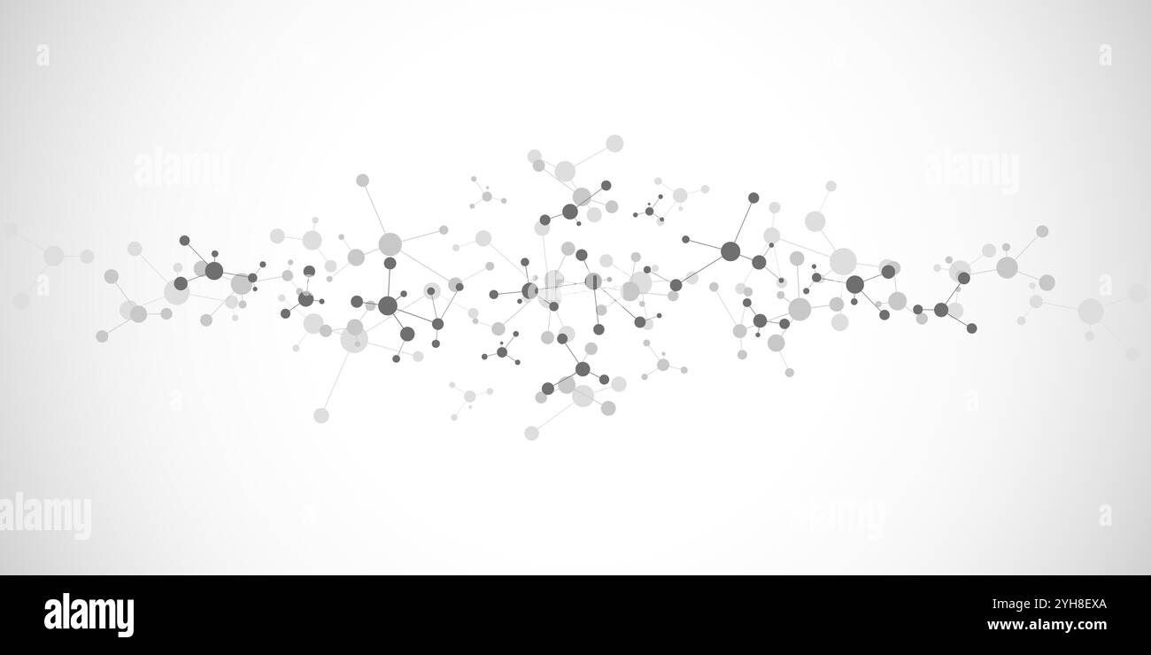 Struttura molecolare e ingegneria genetica, DNA molecolare, rete neurale, ricerca scientifica. Background astratto per la tecnologia dell'innovazione Illustrazione Vettoriale