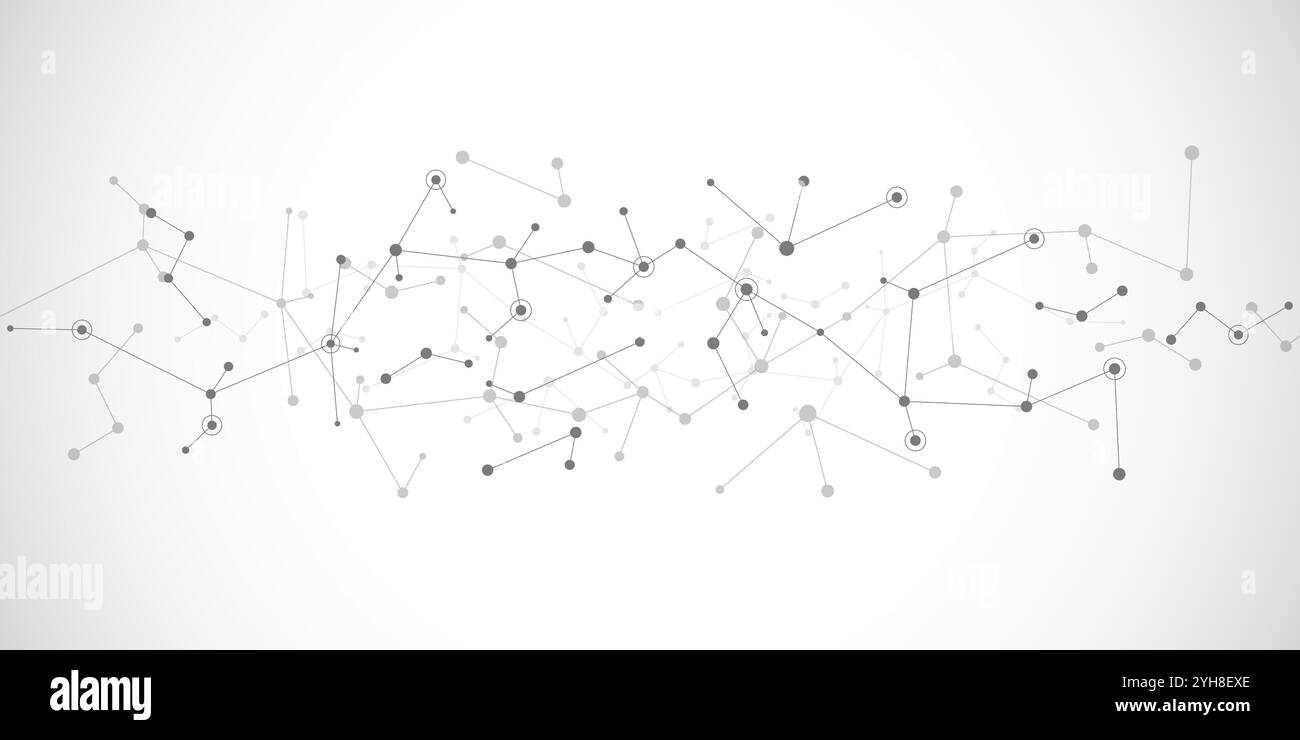 Struttura molecolare e ingegneria genetica, DNA molecolare, rete neurale, ricerca scientifica. Background astratto per la tecnologia dell'innovazione Illustrazione Vettoriale