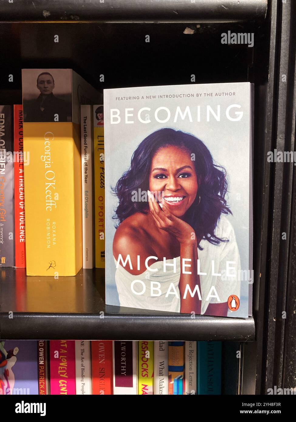 Michelle Obama biografia, diventando, in vendita alla libreria locale Foto Stock