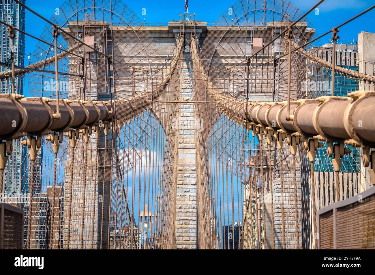 Ponte di Brooklyn in New York City architettura vista, Stati Uniti d'America Foto Stock