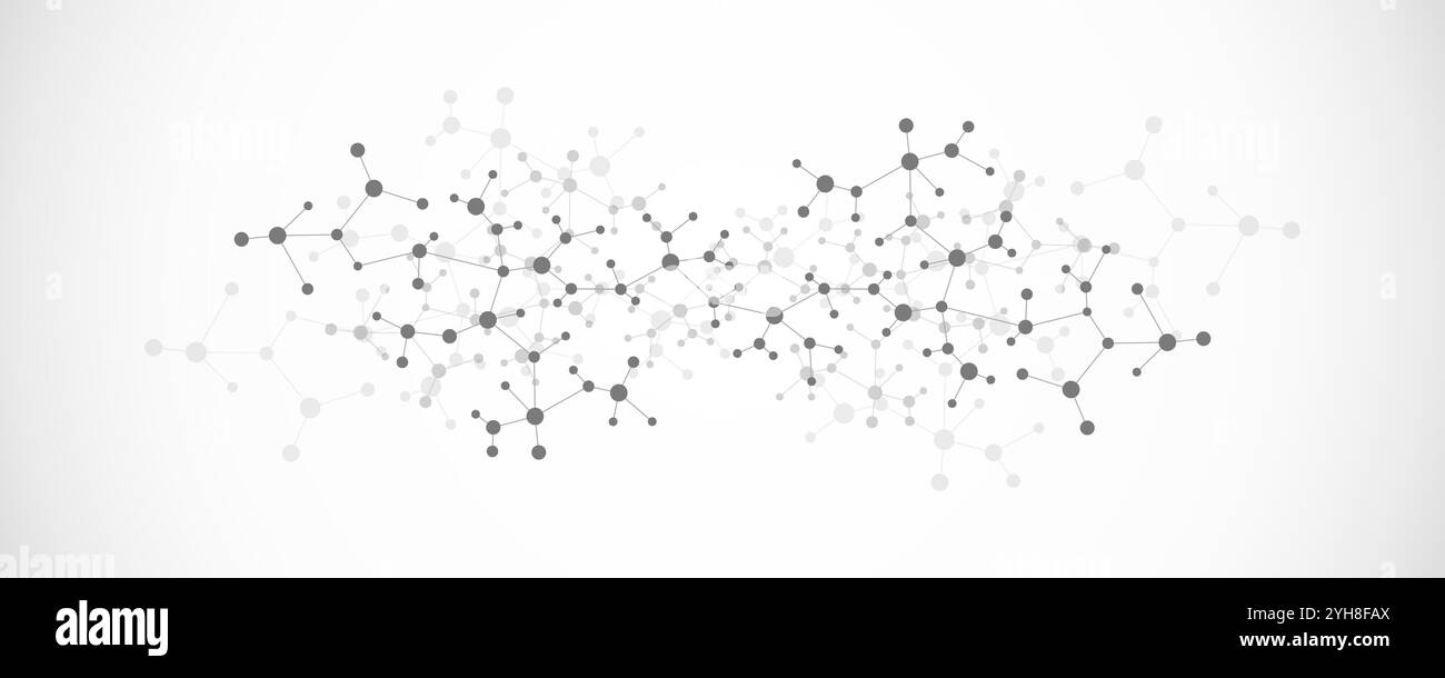 Struttura molecolare e ingegneria genetica, DNA molecolare, rete neurale, ricerca scientifica. Background astratto per la tecnologia dell'innovazione Illustrazione Vettoriale