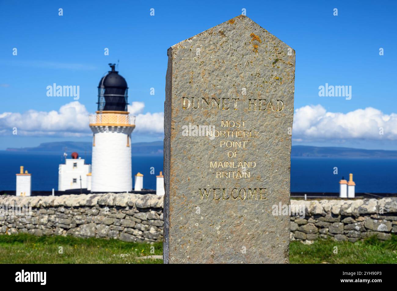 Dunnet Head a Caithness, in Scozia, il punto più settentrionale della Gran Bretagna continentale. Foto Stock