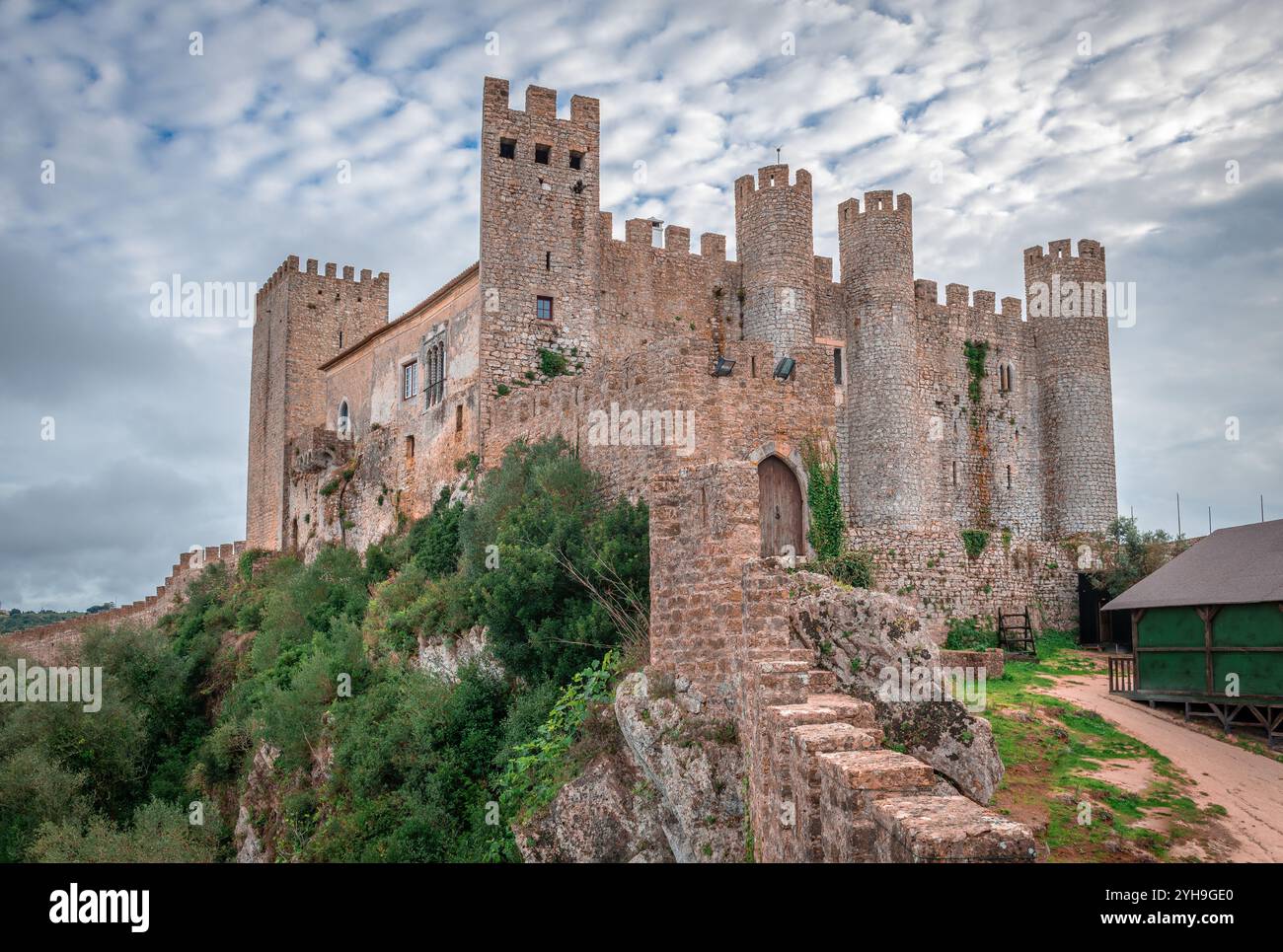 Castello medievale di Óbidos e Palazzo dell'Alcaide, una delle sette meraviglie del Portogallo Τhe. Foto Stock