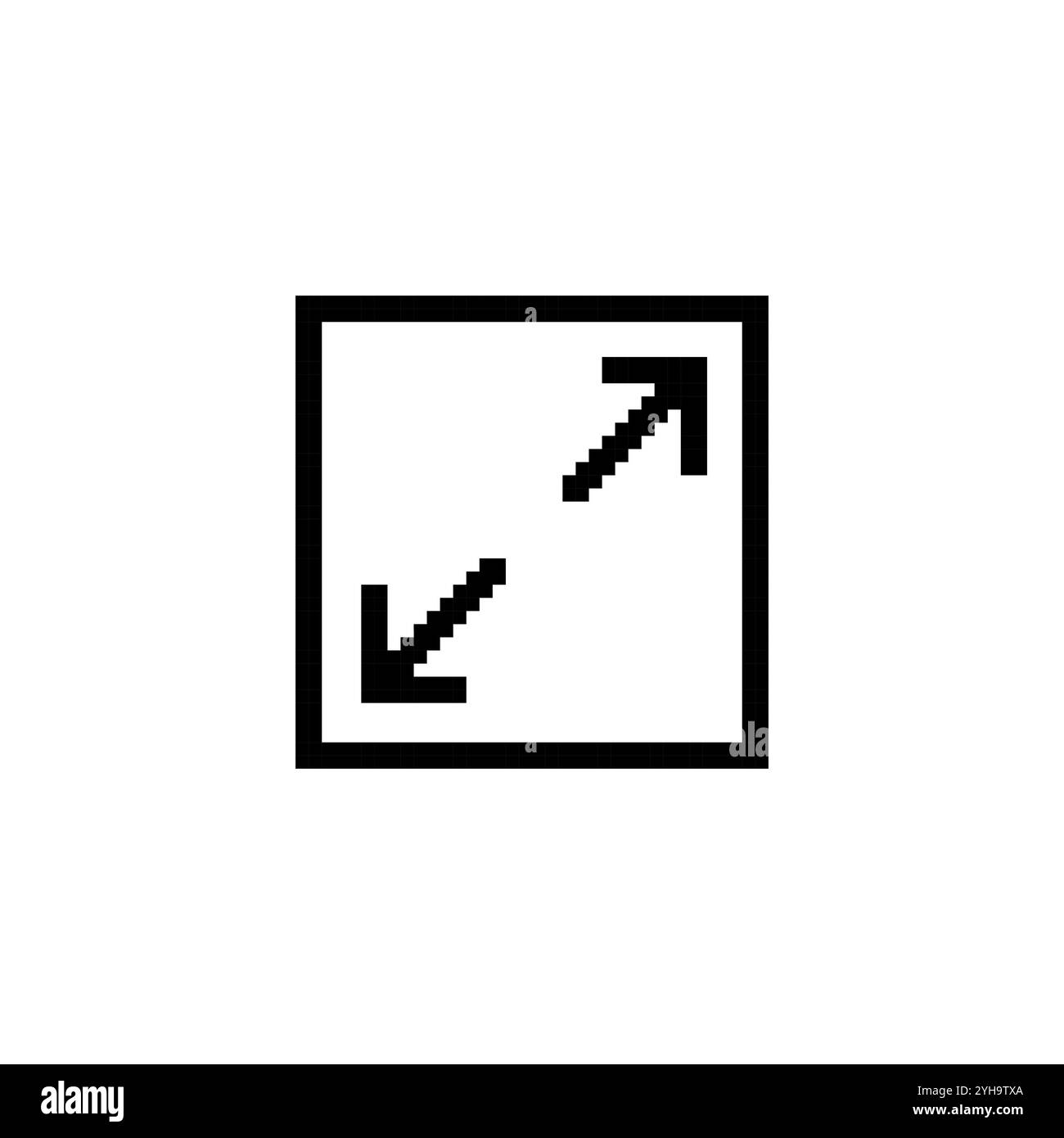 Pixel art espande le frecce in nero. Quattro frecce minimaliste rivolte verso l'esterno in stile retro pixelato. Illustrazione Vettoriale